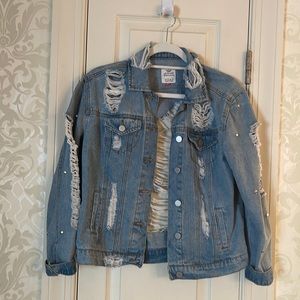 New without tags denim distressed jean jacket